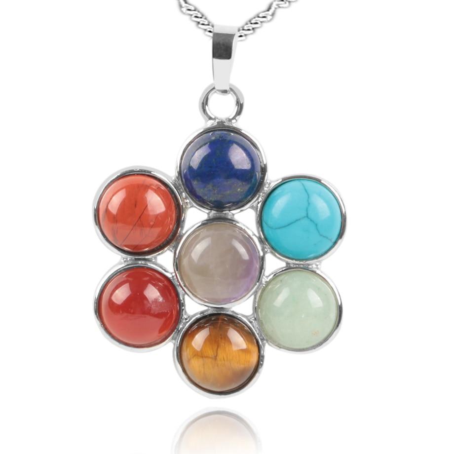 CSJA 7 Chakra Natural Stones Reiki Healing Charm Jewelry Flower of Life Pendant Necklace Yoga Jewellery Pendants Amulet E036 CSJA 7 Chakra Natural Stones Reiki Healing Charm Jewelry Flower of Life Pendant Necklace Yoga Jewellery Pendants Amulet E036
